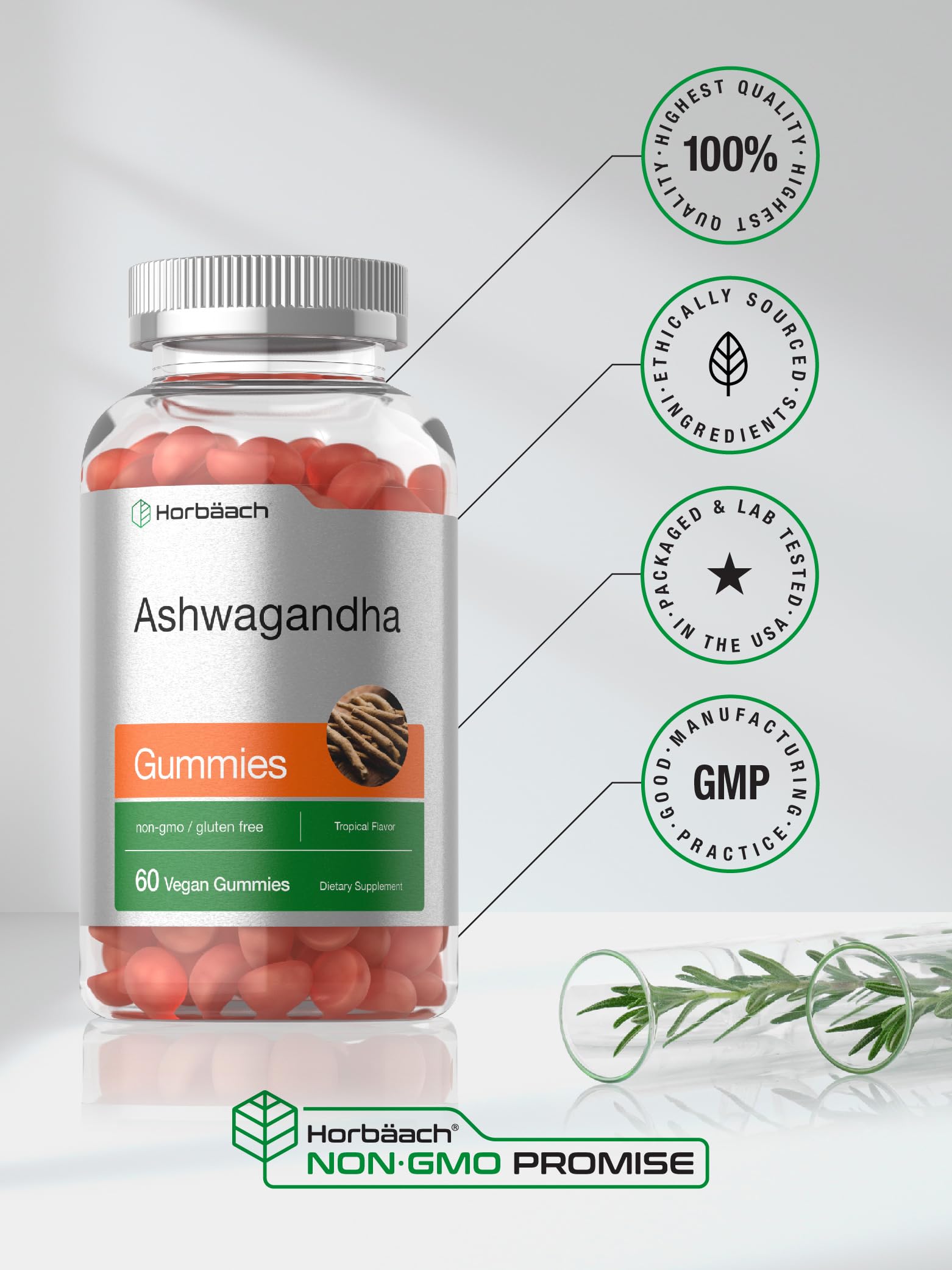 Horbäach Ashwagandha Gummies natural flavor illustration signals tropical taste