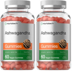 Horbäach Ashwagandha Gummies tropical bottle front with vegan gluten-free formula