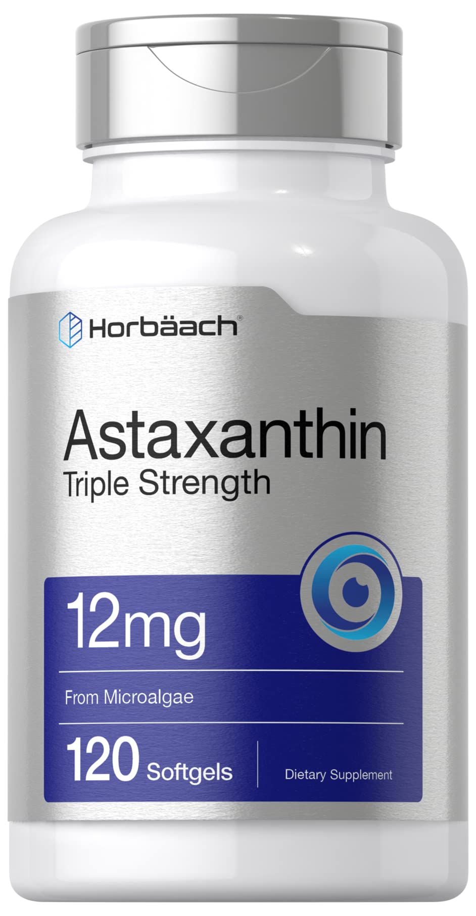 Horbäach Astaxanthin bottle front display showing 12 mg strength for daily routines