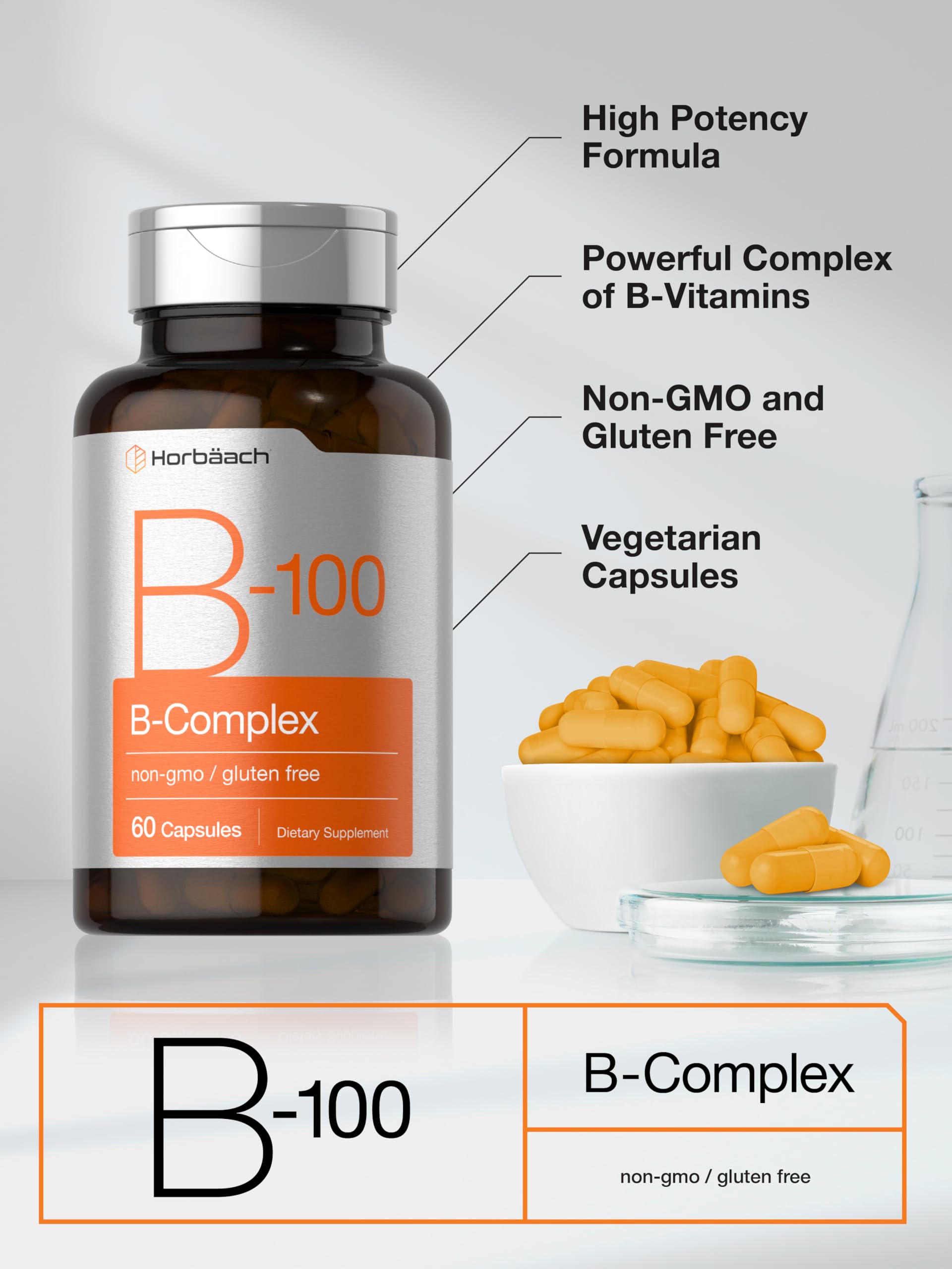Horbäach B-100 Complex gluten-free badge on packaging