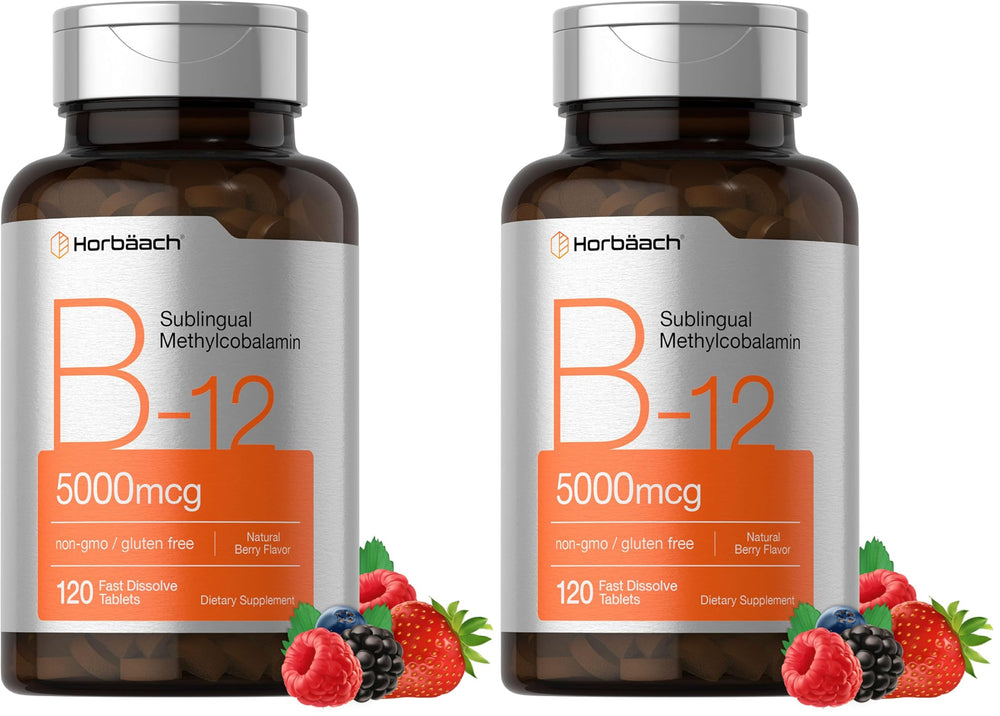 Horbäach B12 berry-flavored sublingual tablets two-pack for convenient daily use