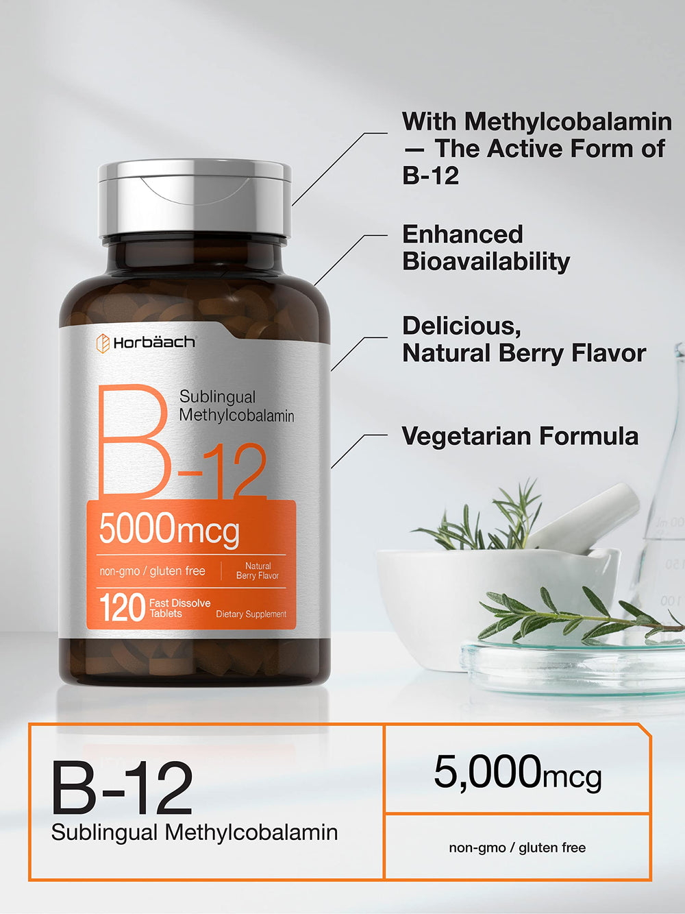 Horbäach B12 dissolving tablet under tongue for quick release