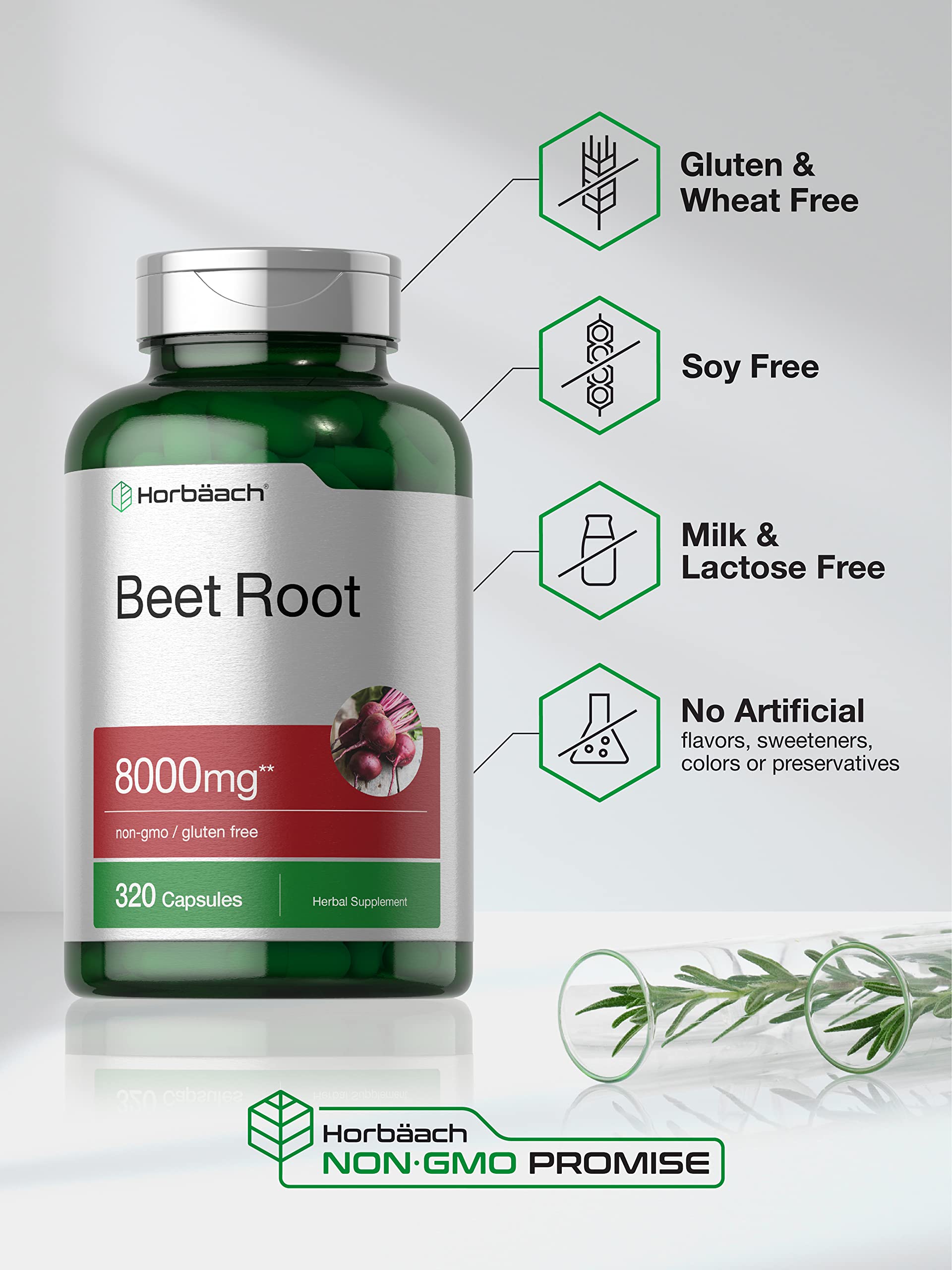 Horbäach Beet Root Powder Bottle Label – highlights potency and clean ingredients.