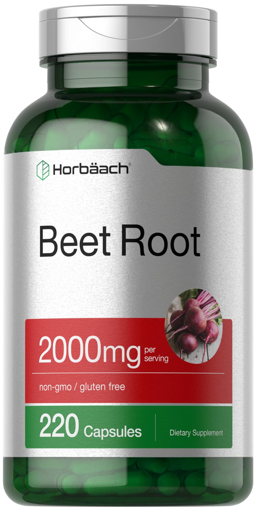 Horbäach Beet Root Powder Capsules bottle with 220 pills for daily use