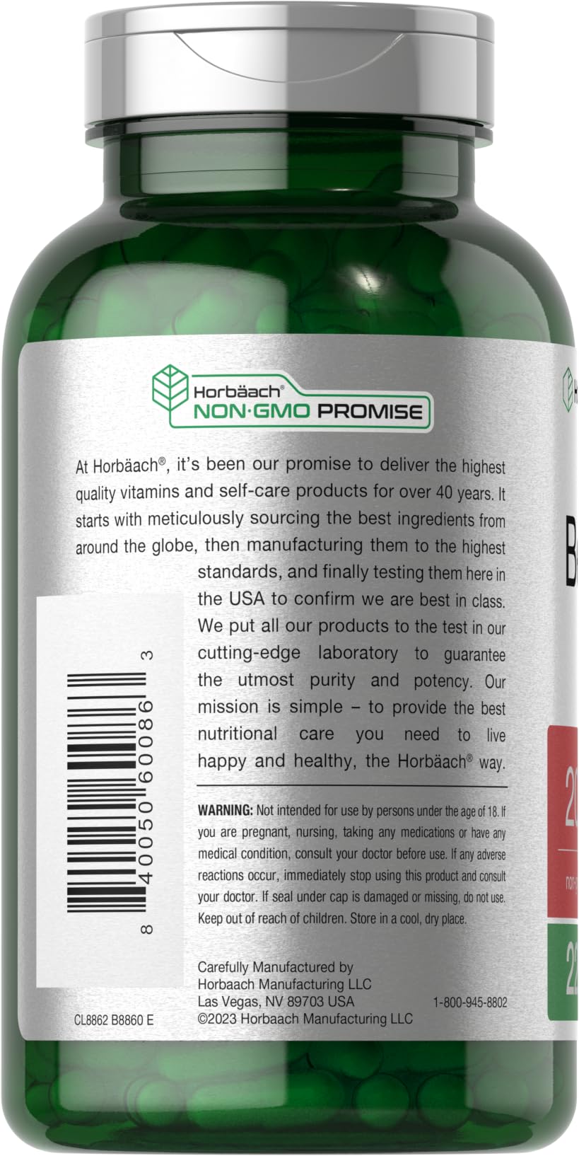 Front label of Horbäach beet root capsules highlighting product features