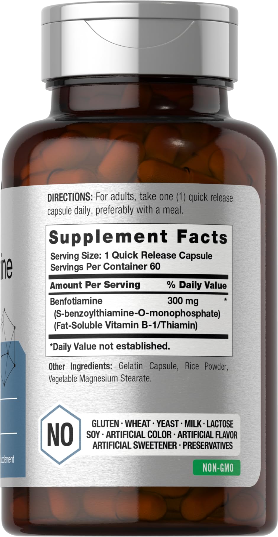Horbaach Benfotiamine capsules close-up, showcasing quick-release design.