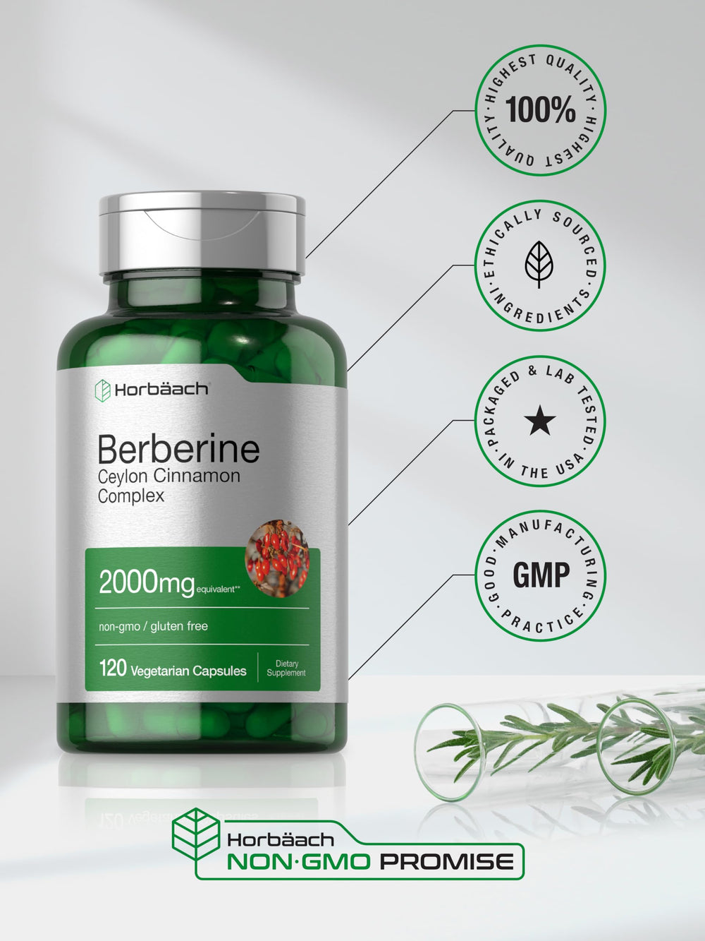 Horbaach Berberine Cinnamon bottle pour view illustrates easy dosing.