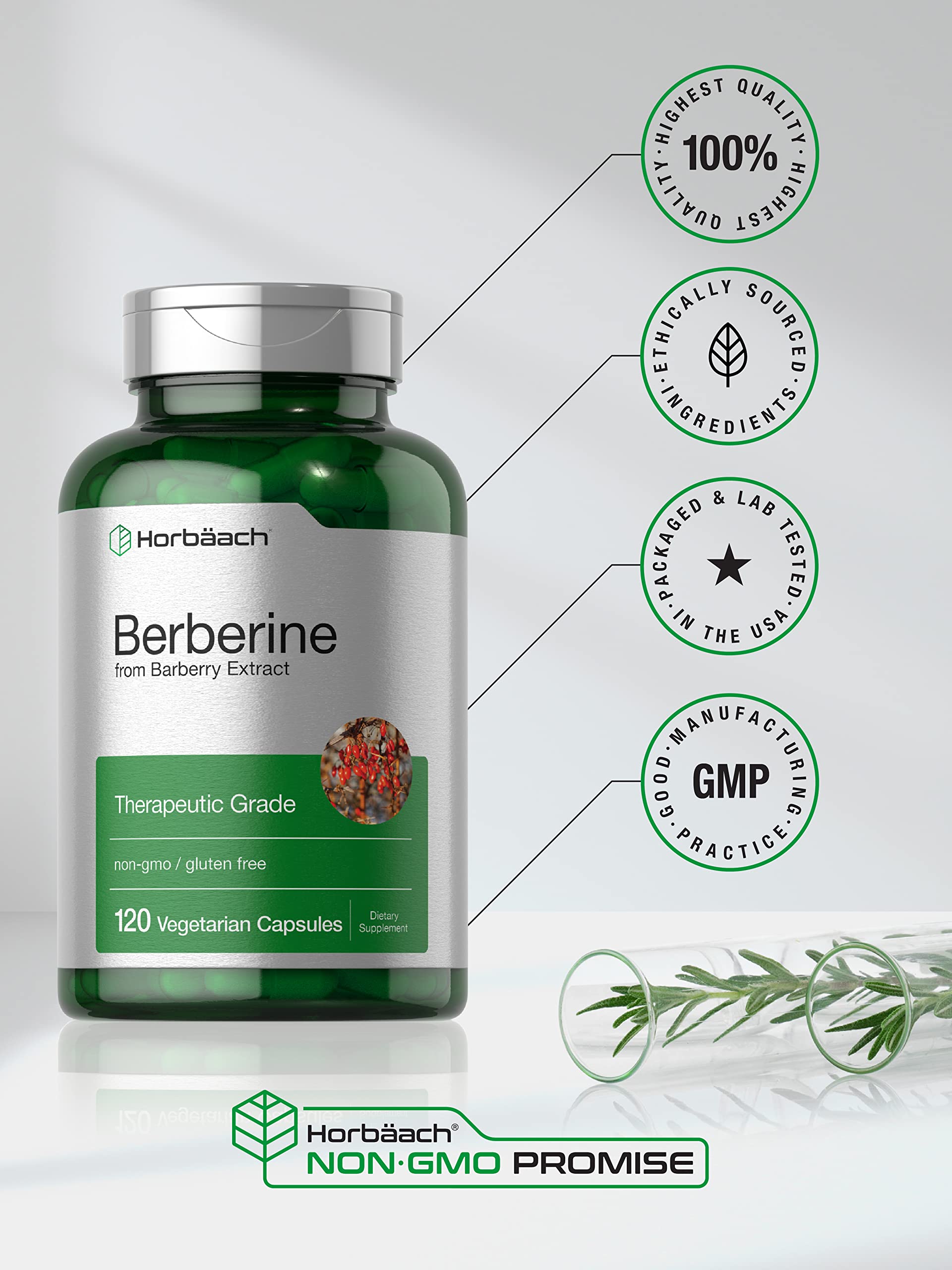 Horbaach Berberine HCL ingredients panel notes gluten-free and non-GMO