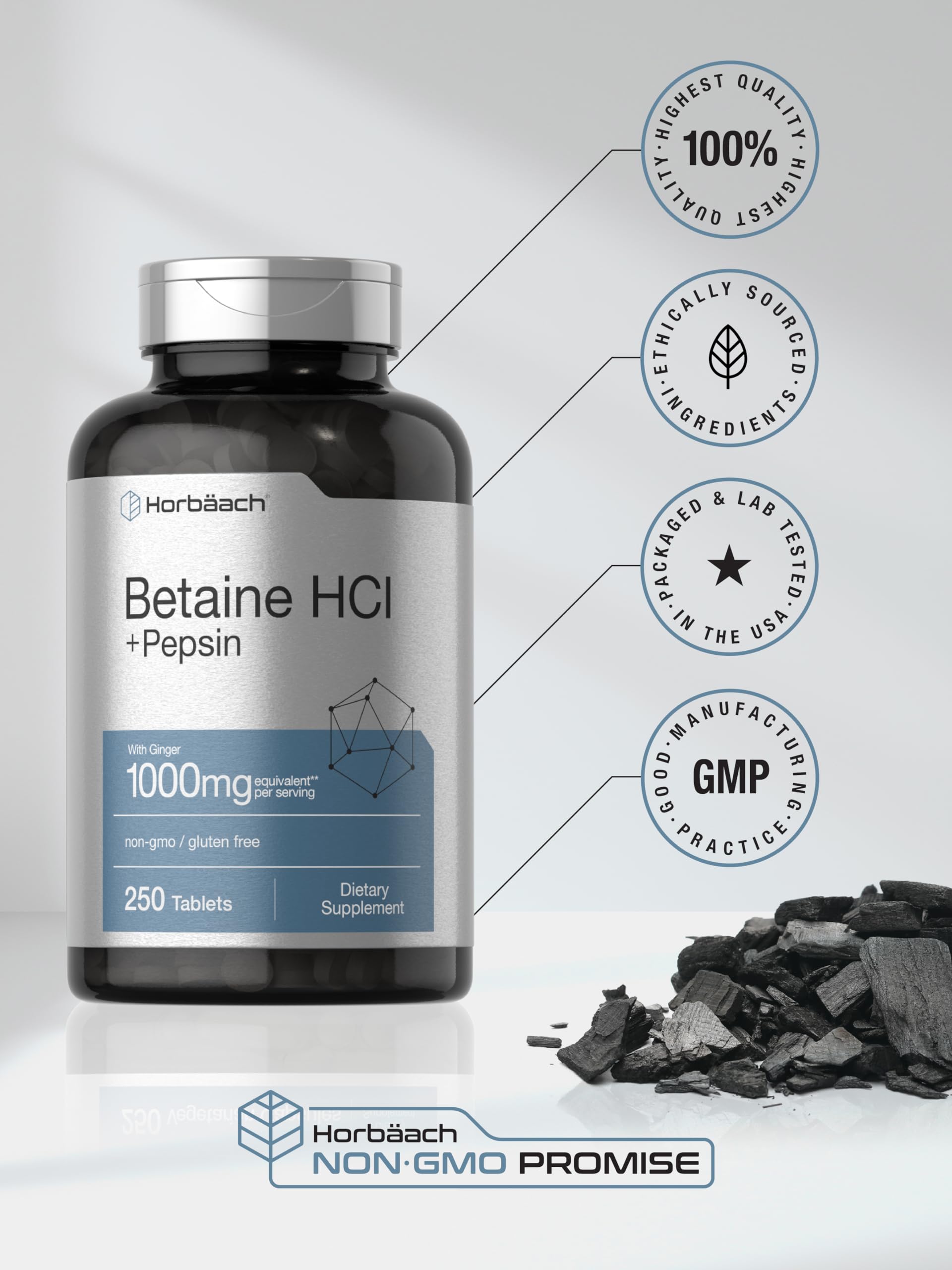 Horbäach Betaine HCl routine image illustrates pairing with meals for digestion support