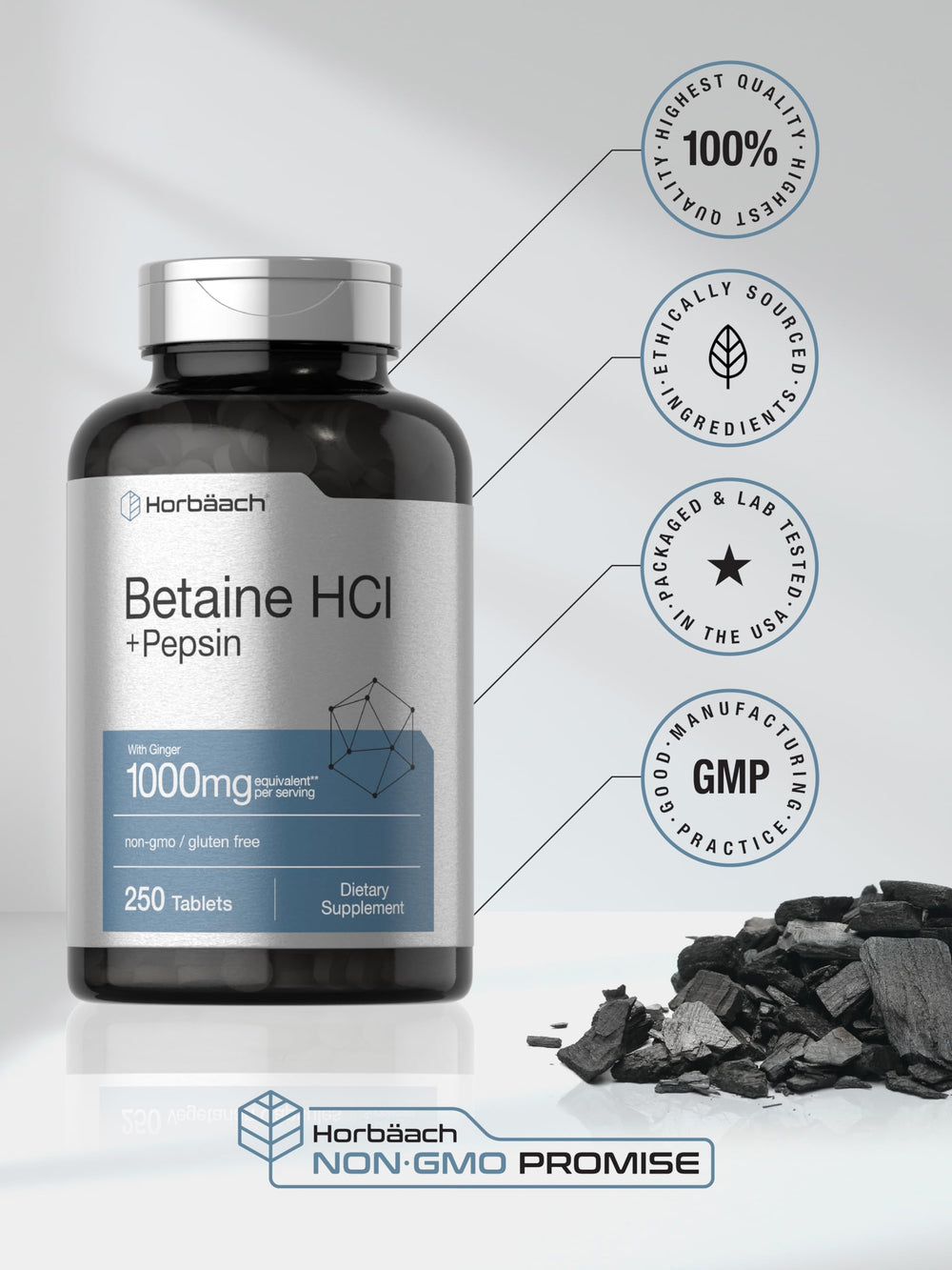 Horbäach Betaine HCl routine image illustrates pairing with meals for digestion support