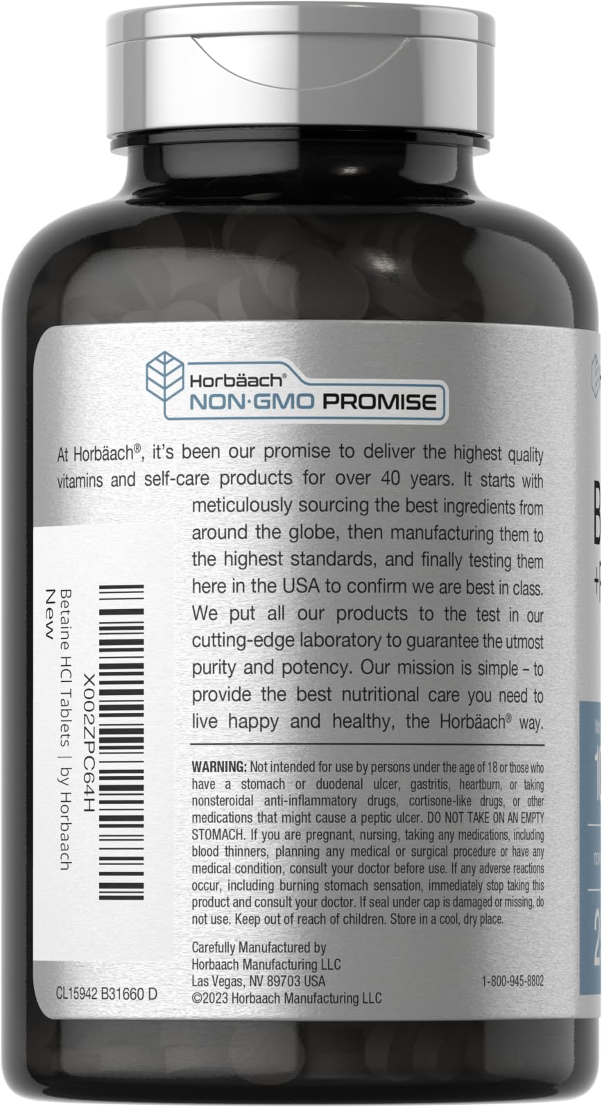 Horbäach Betaine HCl with Pepsin and Ginger Root close-up highlights natural ingredients for digestion