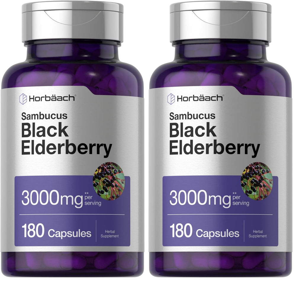 Horbäach Black Elderberry capsules bottle, convenient daily supplement option