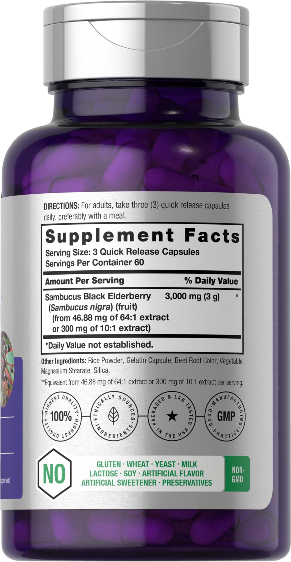 Horbäach Black Elderberry capsules close-up, quick-release design for daily use