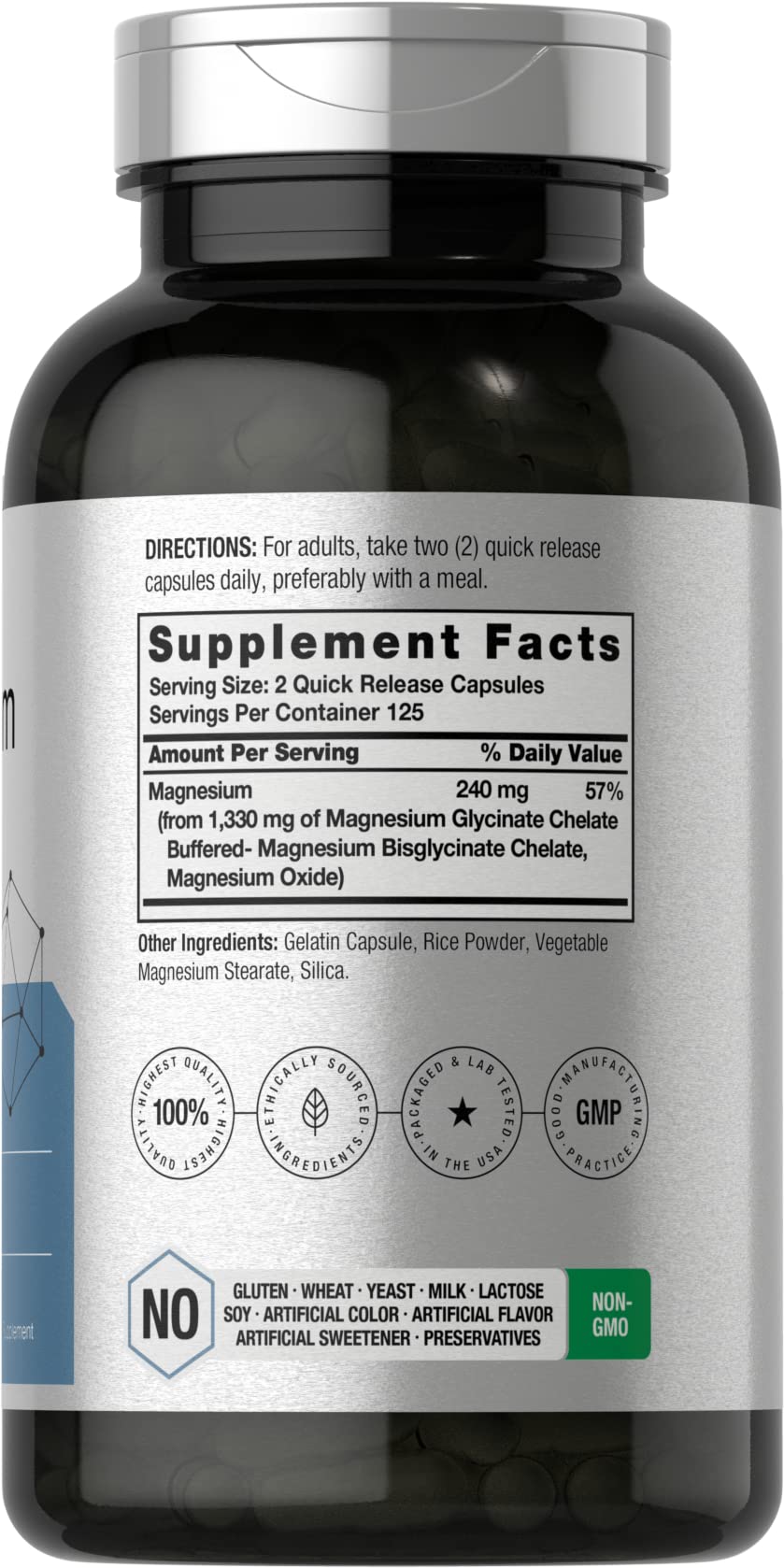 Horbäach Magnesium Glycinate capsules showing chelated minerals for absorption