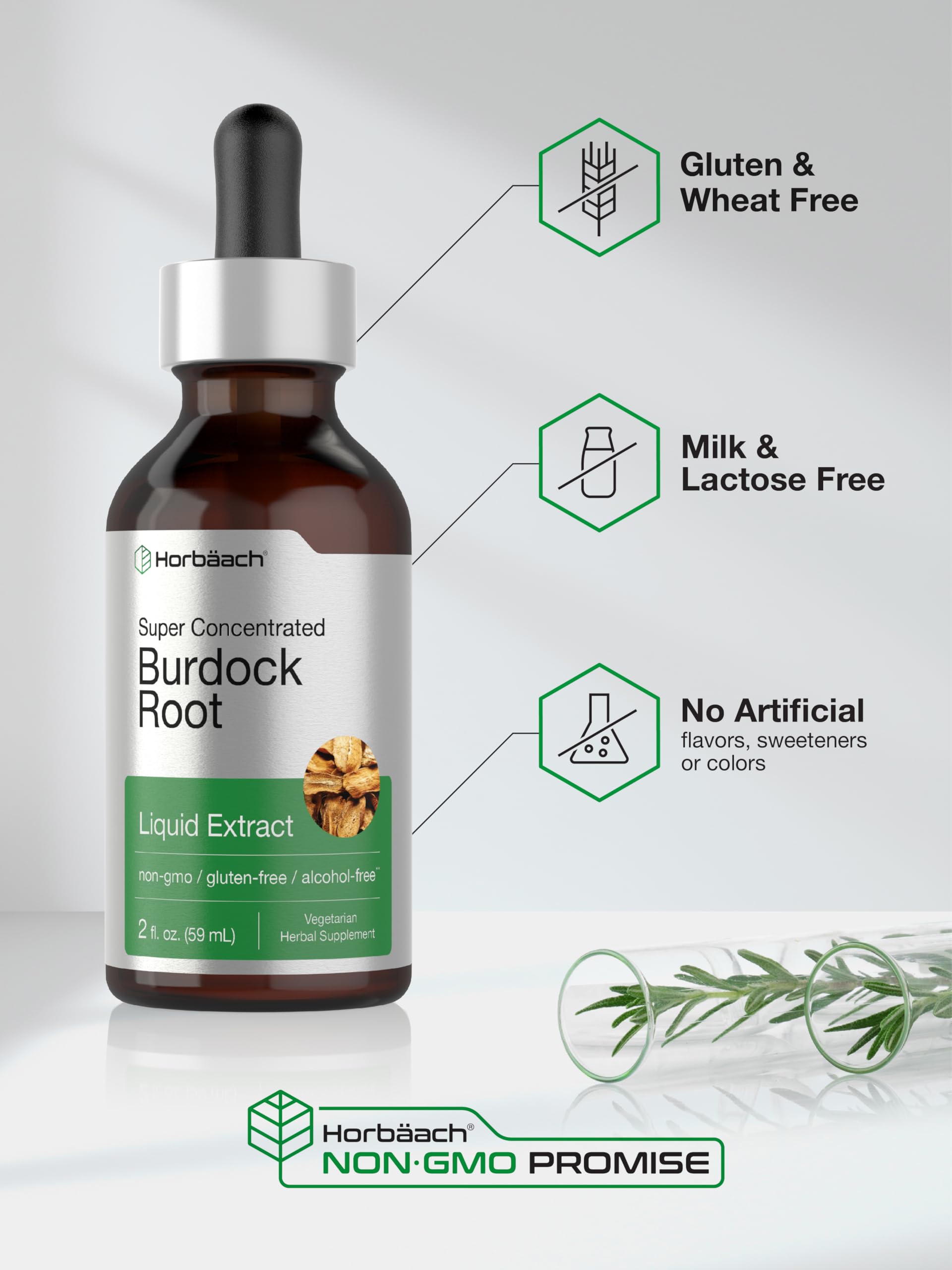 Horbäach Burdock Root Tincture amber bottle protects potency during storage.