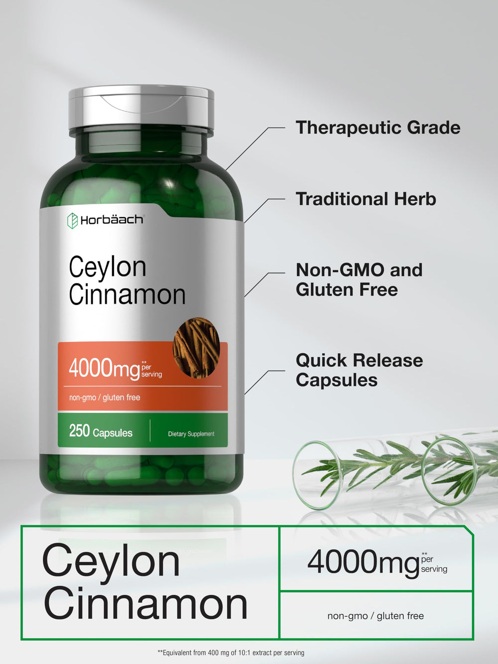 Horbäach Ceylon Cinnamon Capsules gluten free symbol on packaging