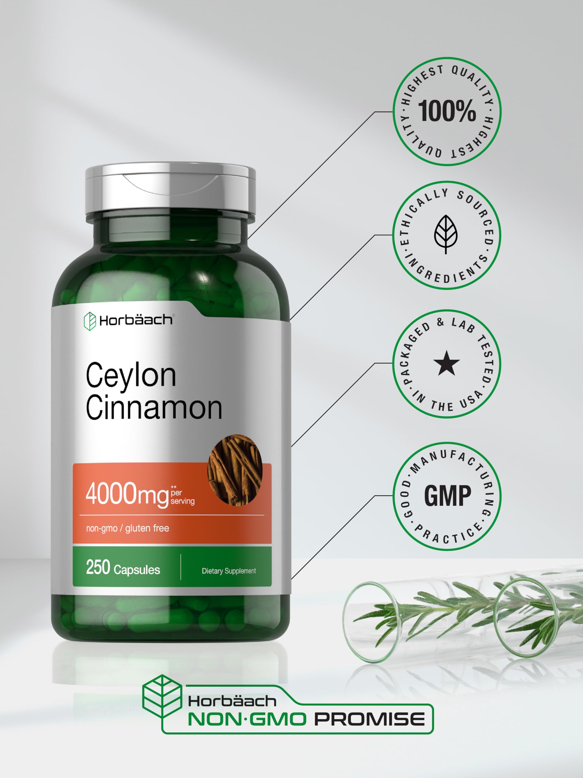 Horbäach Ceylon Cinnamon Capsules packaging display for shelf discovery