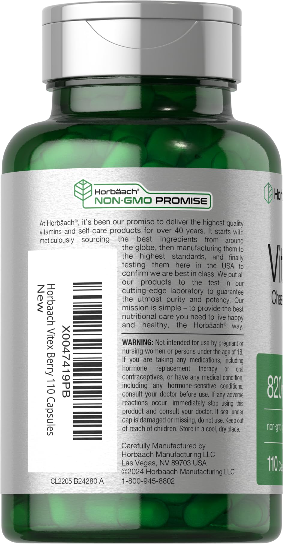 Horbäach Vitex Berry 820mg dried chasteberry detail with natural flavonoids