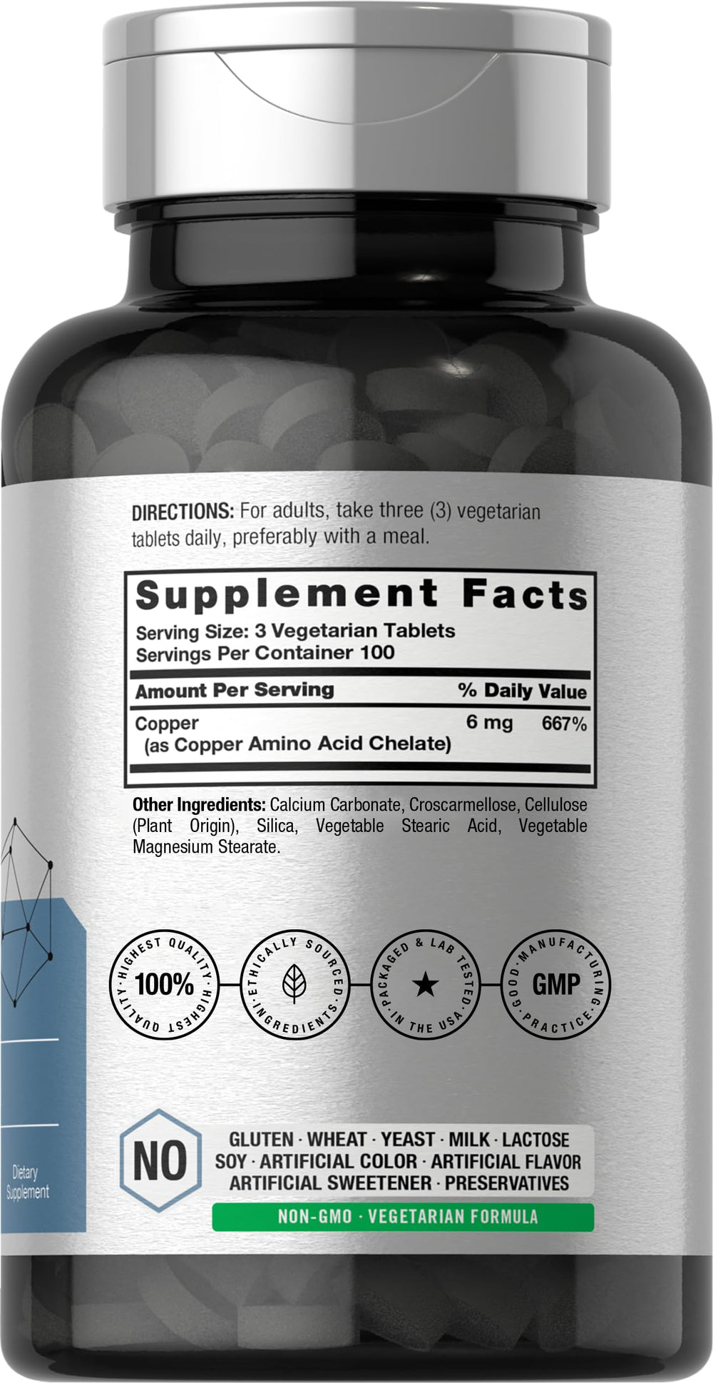Horbäach Chelated Copper 6 mg tablets front view for daily use.