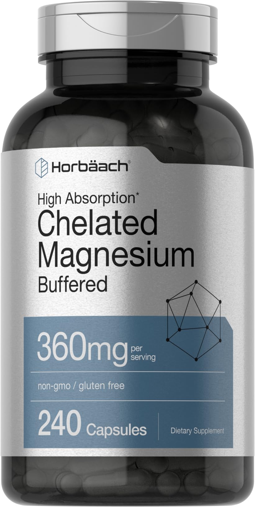 Horbäach chelated magnesium 360mg bottle for daily mineral support