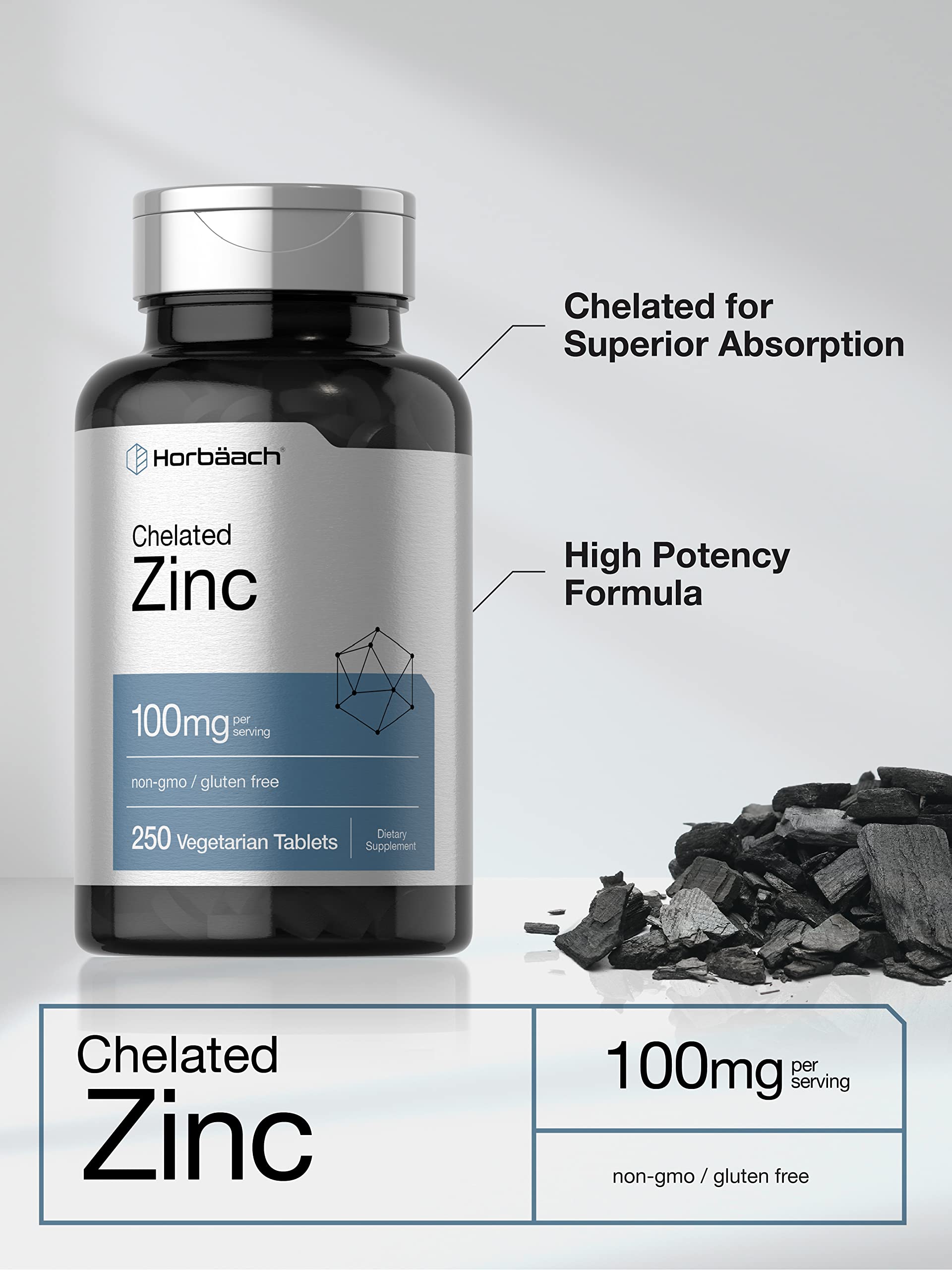 Horbäach Chelated Zinc 100mg capsules provide easy daily intake.