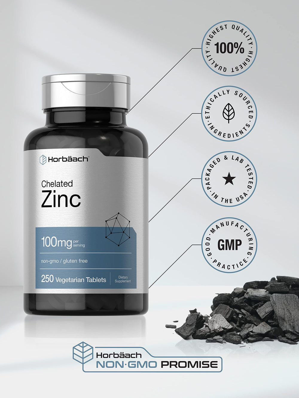 Horbäach Chelated Zinc 100mg vegetarian formulation fits plant-based routines.