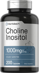 Horbaach Choline Inositol 1000mg bottle on counter for daily wellness routine.