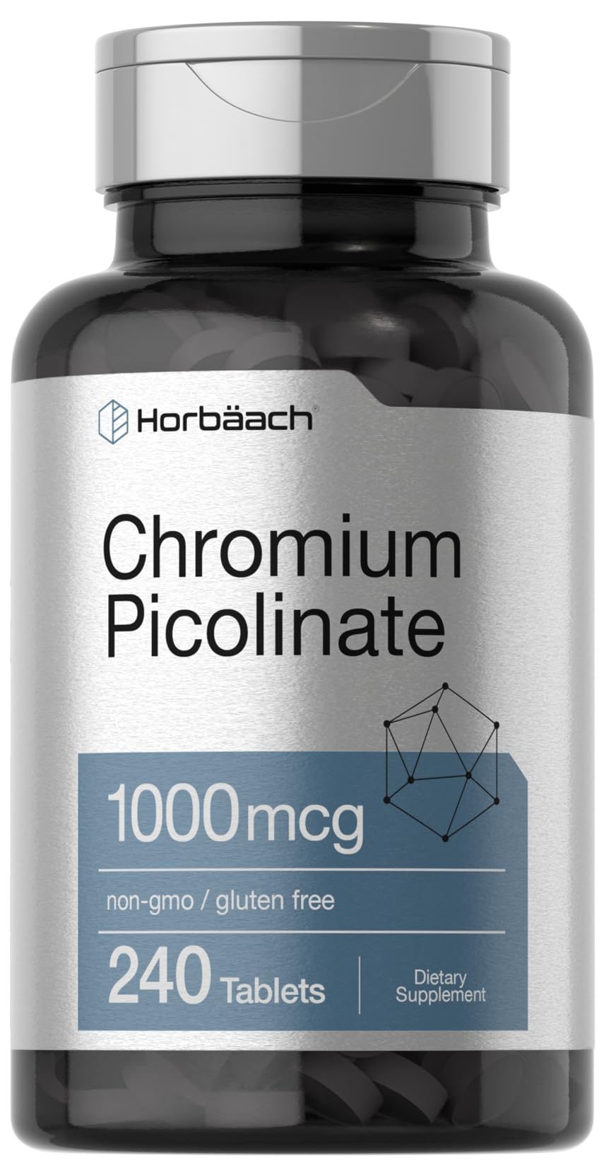 Horbaach Chromium Picolinate 1000mcg tablets bottle supporting daily wellness routines.