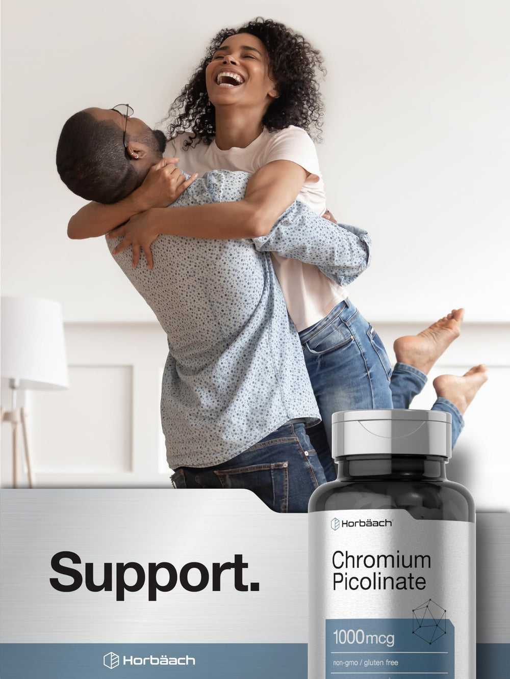 Horbaach Chromium Picolinate 1000mcg tablets front view for easy dosing.