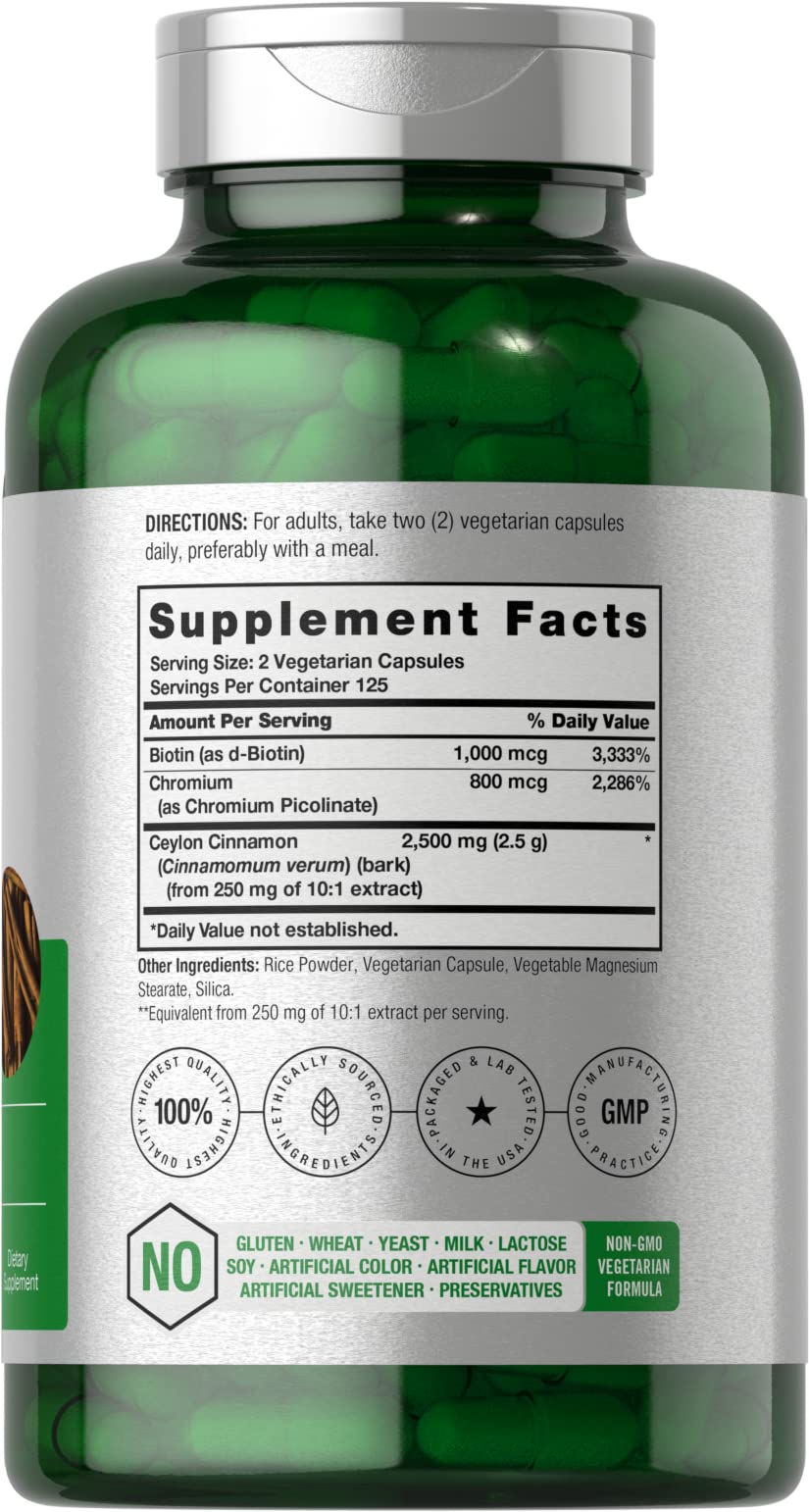 Horbäach ingredients closeup highlighting cinnamon, chromium, and biotin for a premium formula.