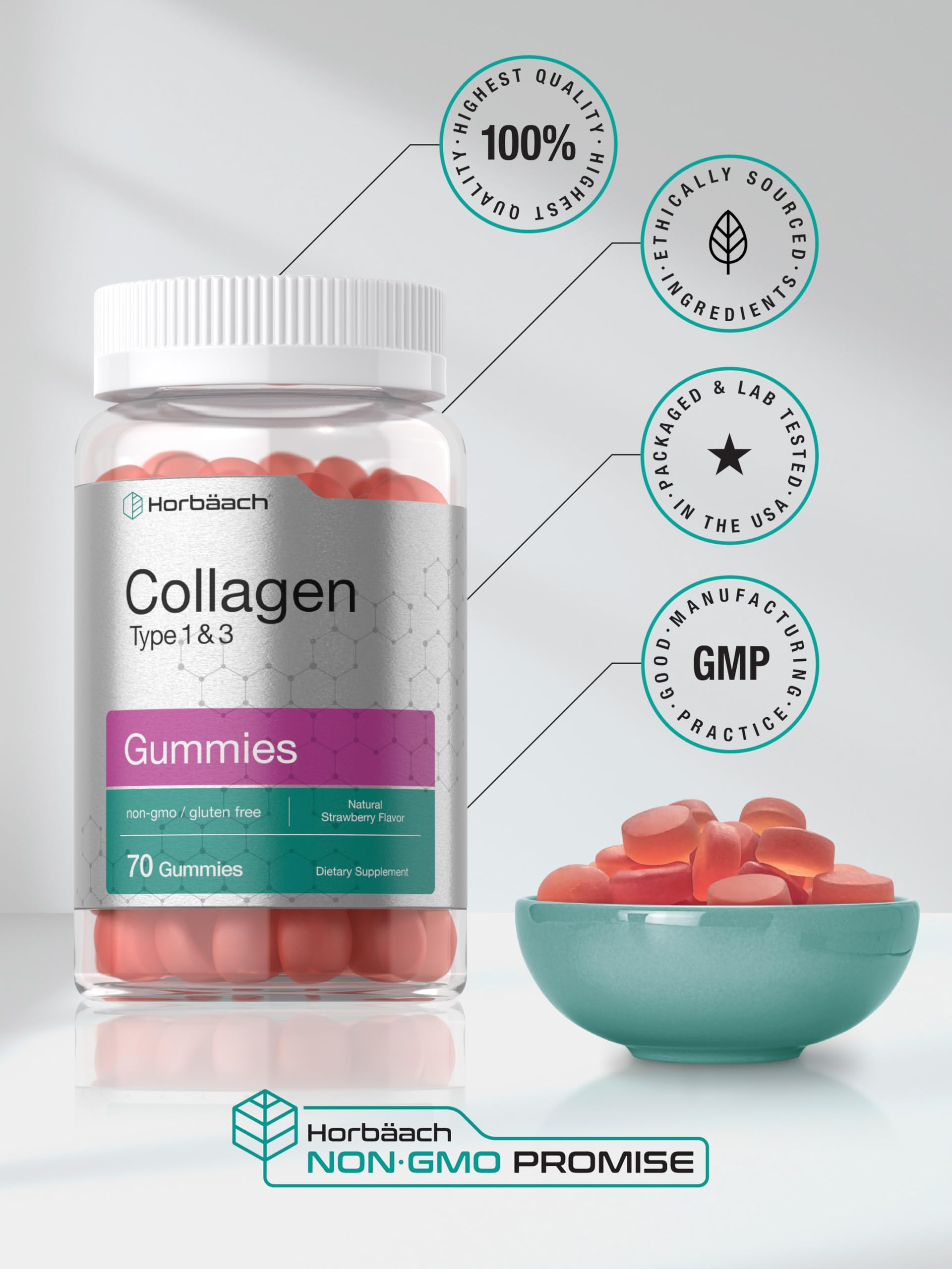 Ingredients panel shows type 1 and 3 collagen on label