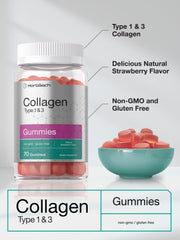 Horbäach collagen gummies jar label highlights gluten-free non-GMO features