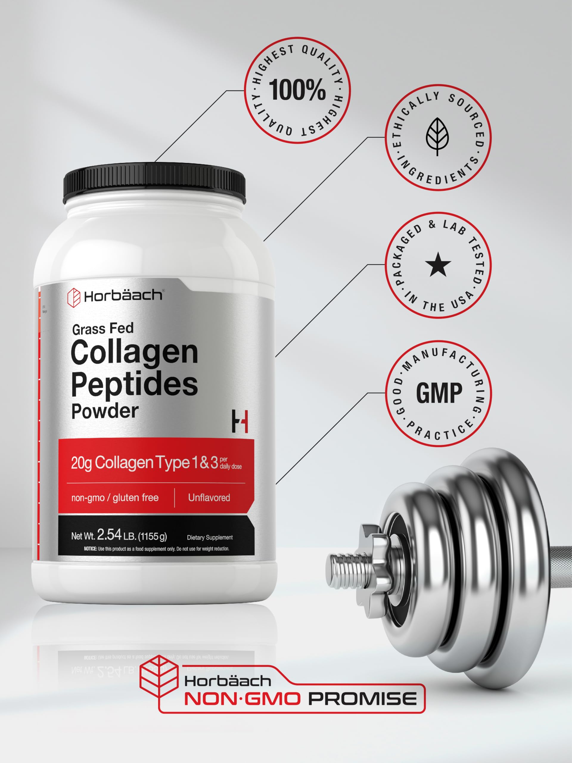 Horbaach Collagen Peptides Gluten Free Non-GMO suitable for gluten-free diets.