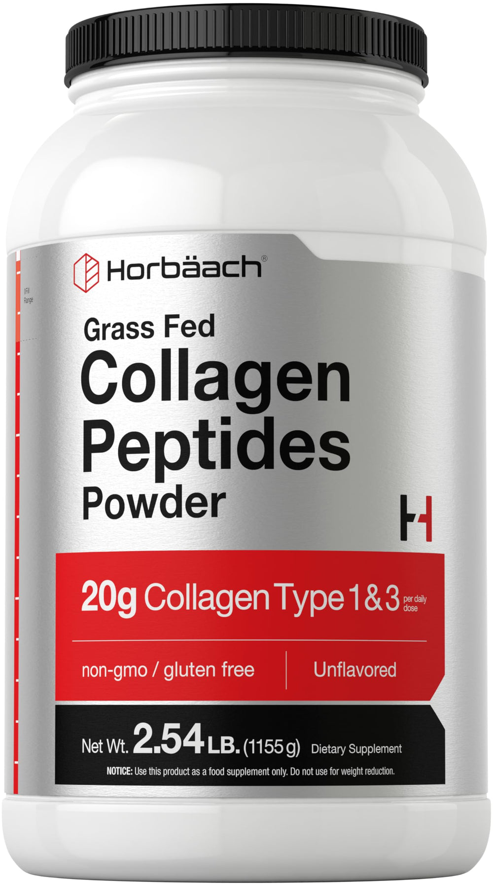 Horbaach Collagen Peptides Powder Bottle shows neat labeling for daily use.