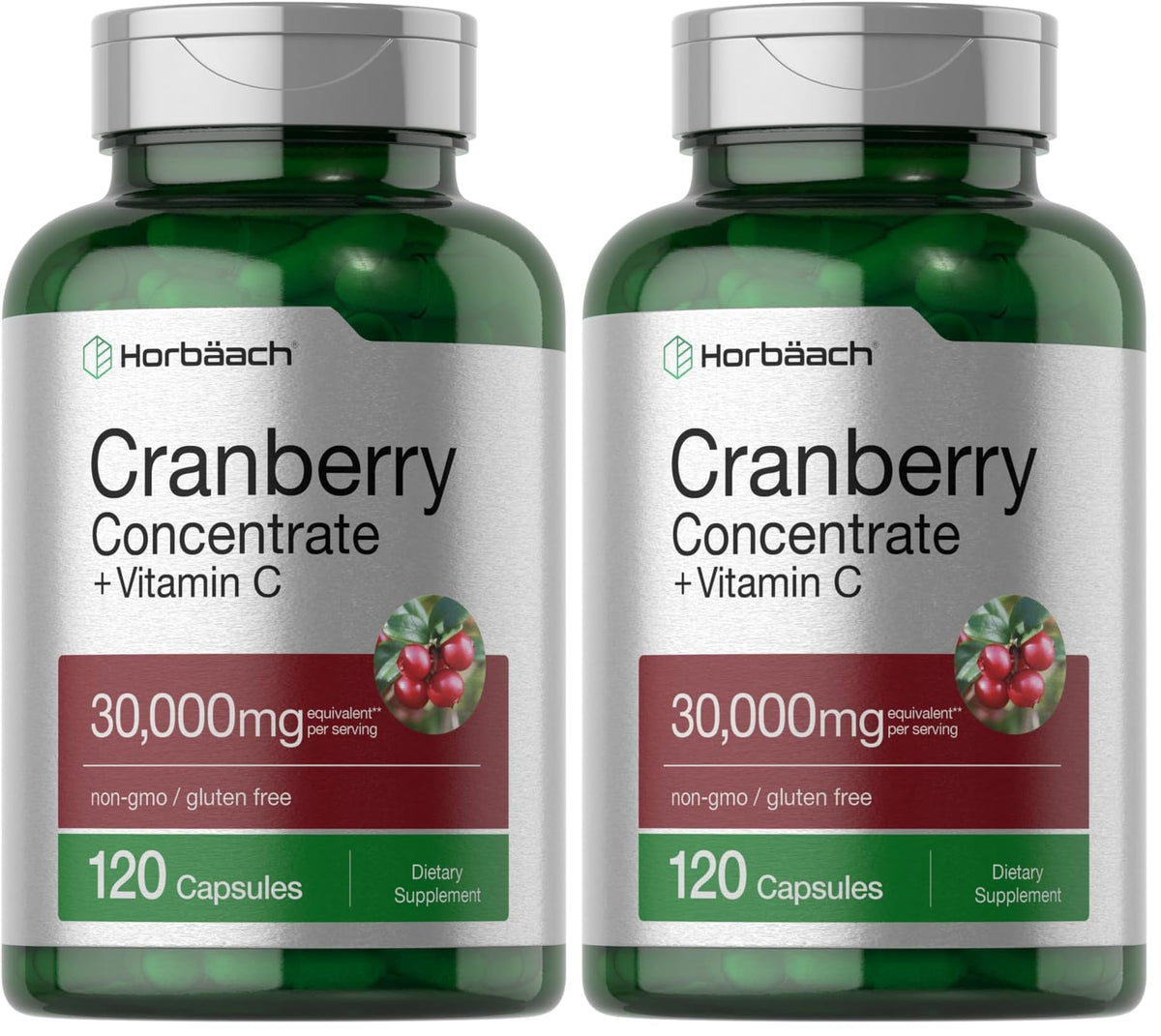Horbäach Cranberry Concentrate bottle showing packaging and daily dosage usage.