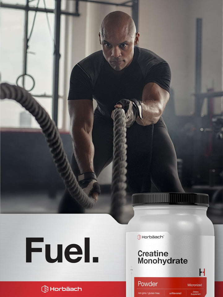 Measuring spoon with Horbäach Creatine Monohydrate ready for daily dose.