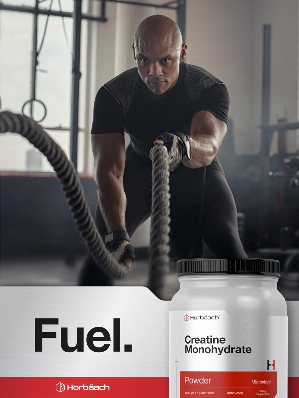 Measuring spoon with Horbäach Creatine Monohydrate ready for daily dose.