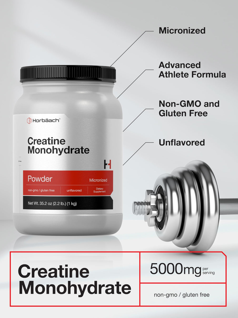 Horbäach Creatine Monohydrate micronized texture suggests smooth absorption and mix.