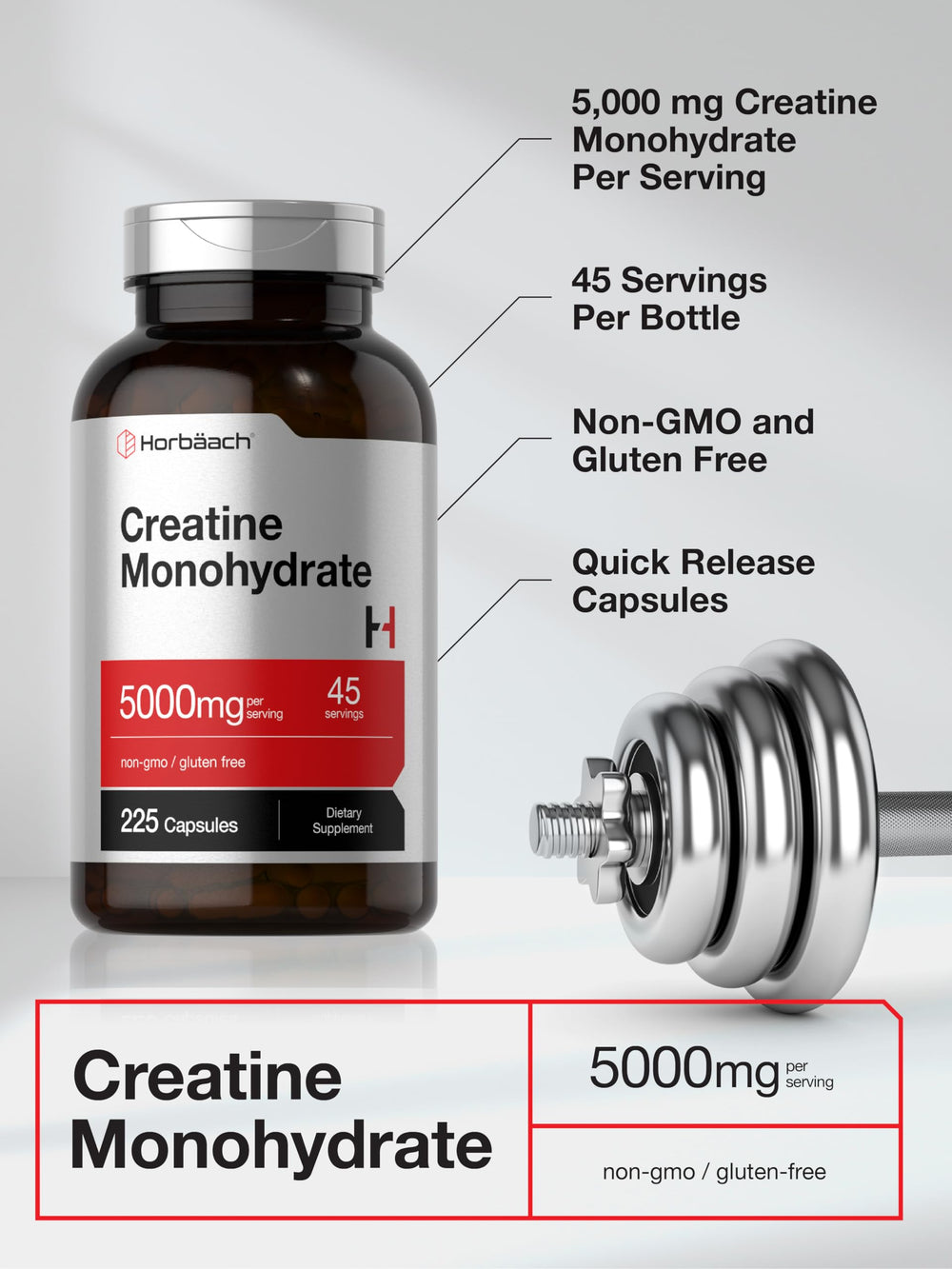 Horbäach Creatine Monohydrate seal-gluten-free-non-gmo signals quality.