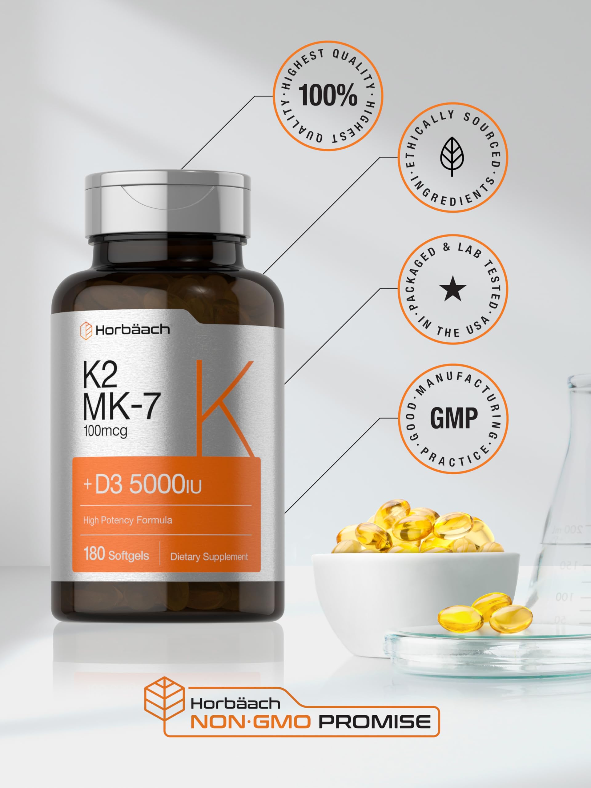 Horbäach D3 K2 softgels pictured in a daily-use routine setup.