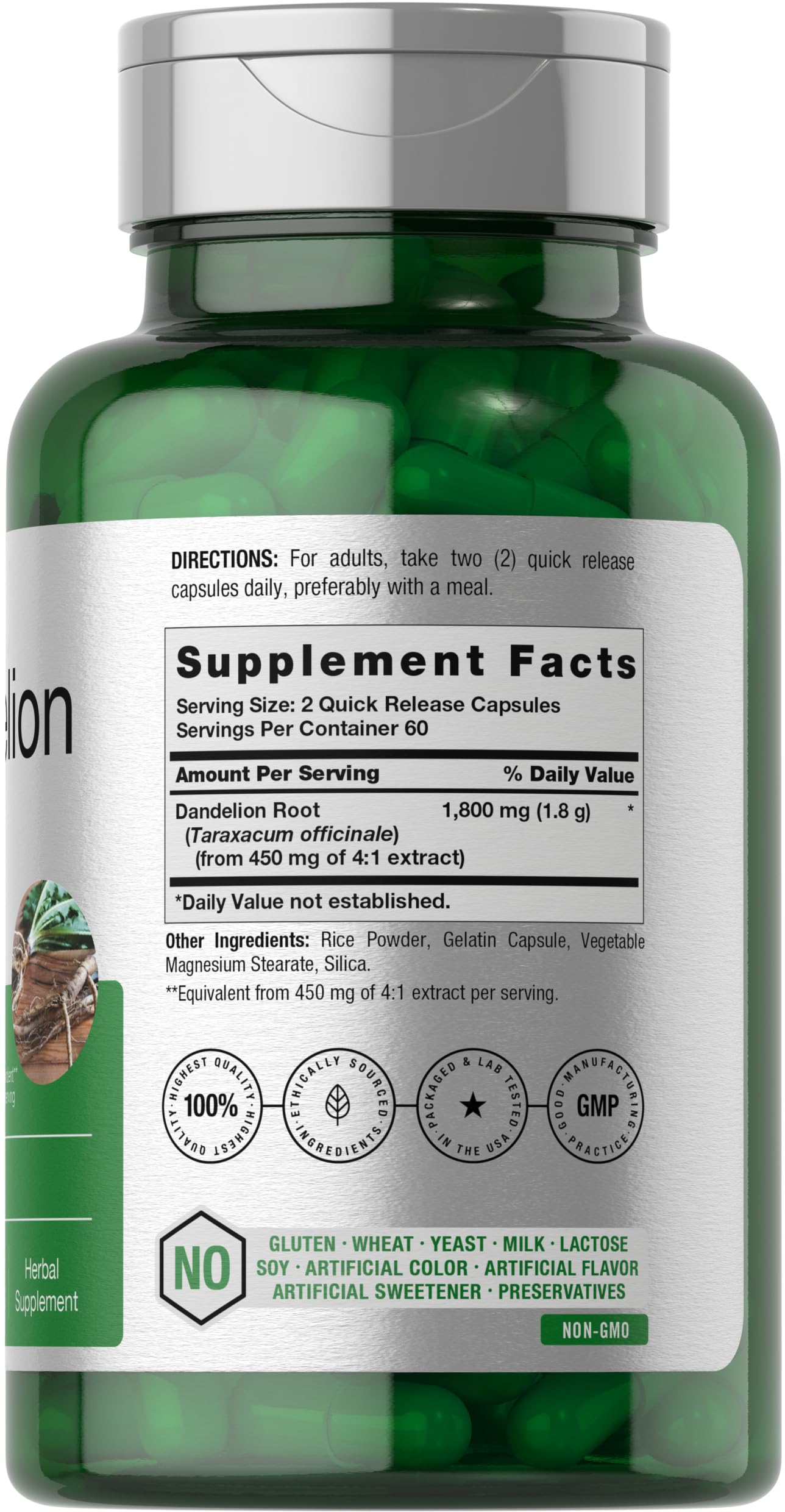 Horbäach Dandelion Root capsules close-up highlighting quick-release design for convenience
