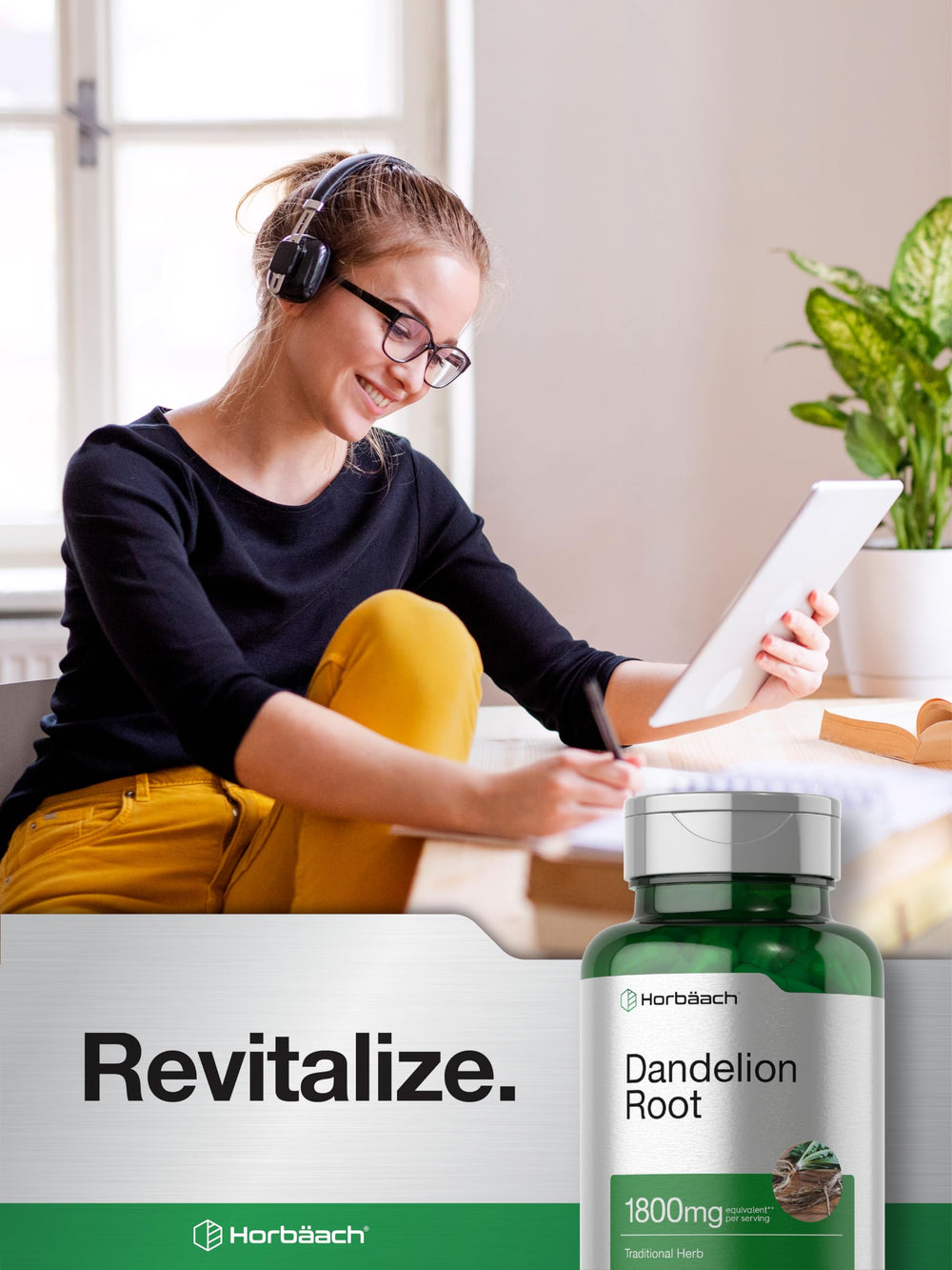 Horbäach Dandelion Root bottle emphasizing laboratory-tested purity and quality
