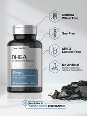 Horbäach DHEA gluten-free non-GMO badge on packaging