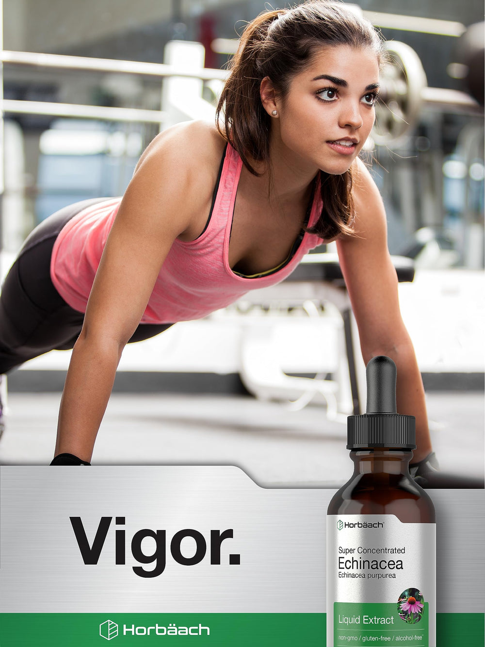 Horbaach Echinacea Drops label notes non-GMO and gluten-free ingredients.