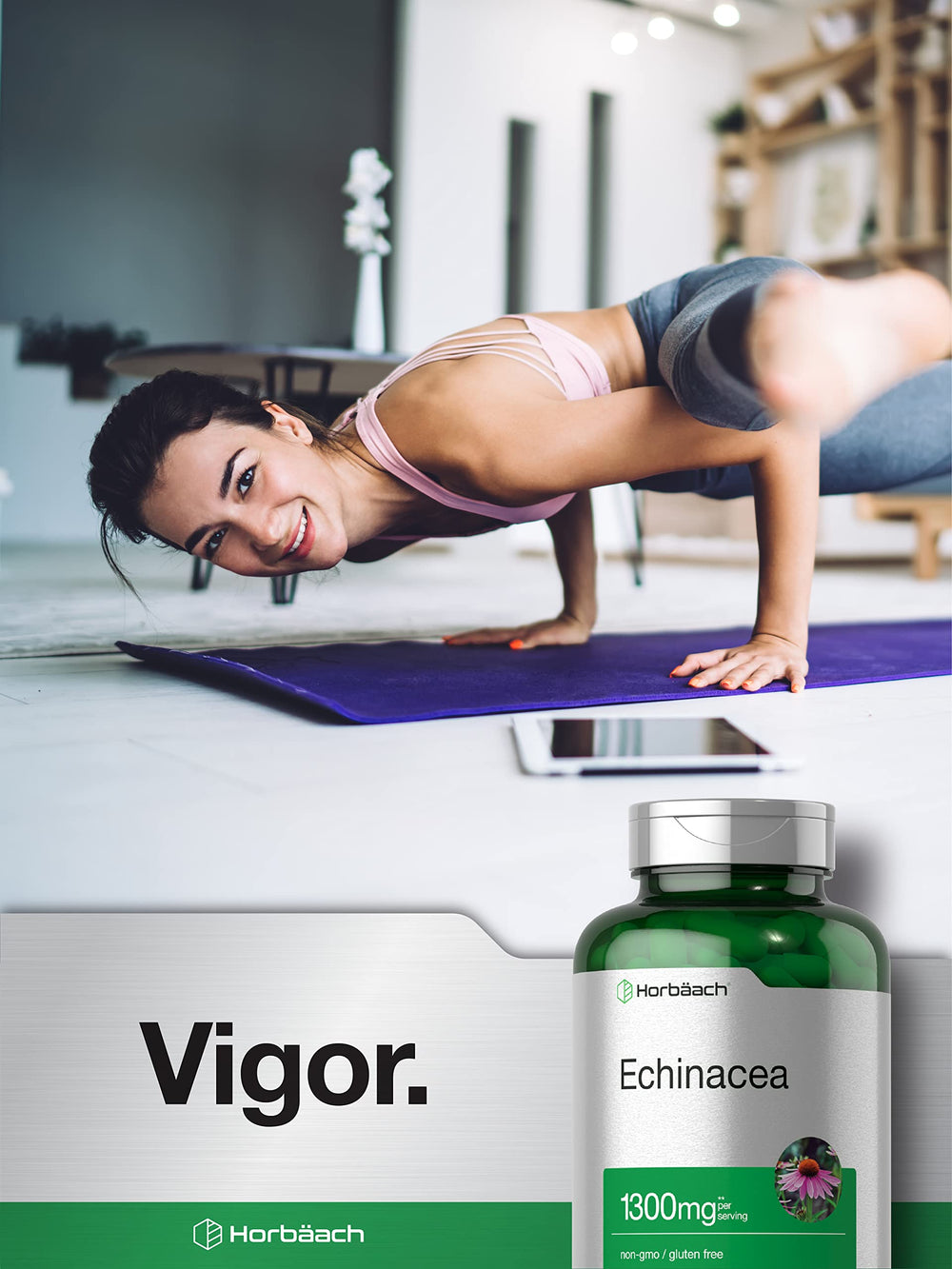 Horbaach Echinacea Extract capsule bottle shows purity commitment