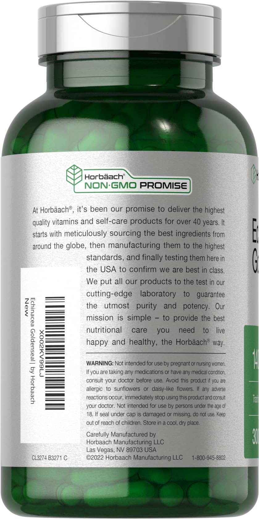 Horbäach Echinacea Goldenseal capsules pour showing convenient serving form.