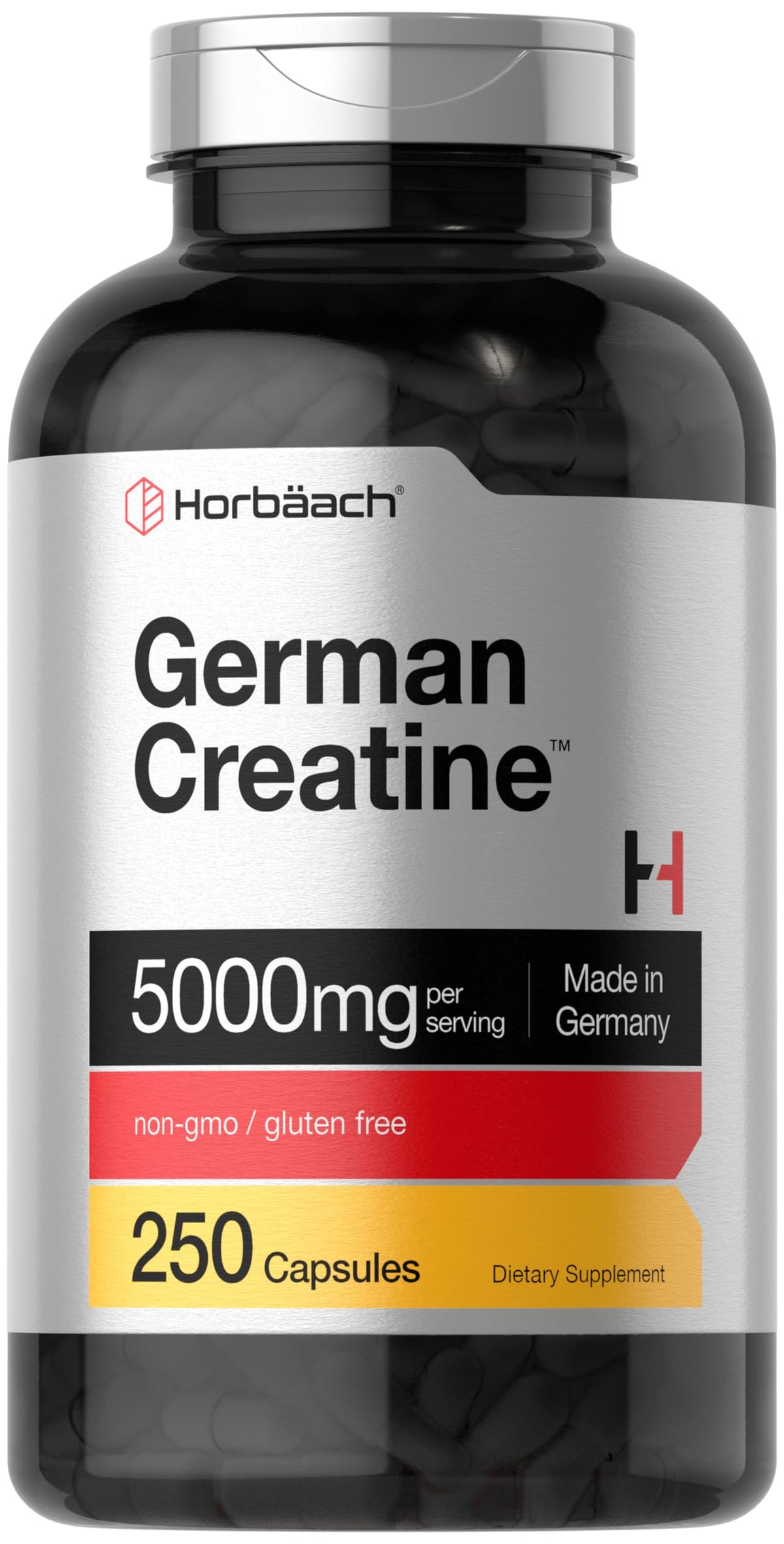 Horbaach German Creatine Monohydrate packaging highlights Creapure purity for reliable performance