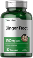 Horbäach Ginger Root Capsules 1500 mg bottle for daily wellness and gluten-free use
