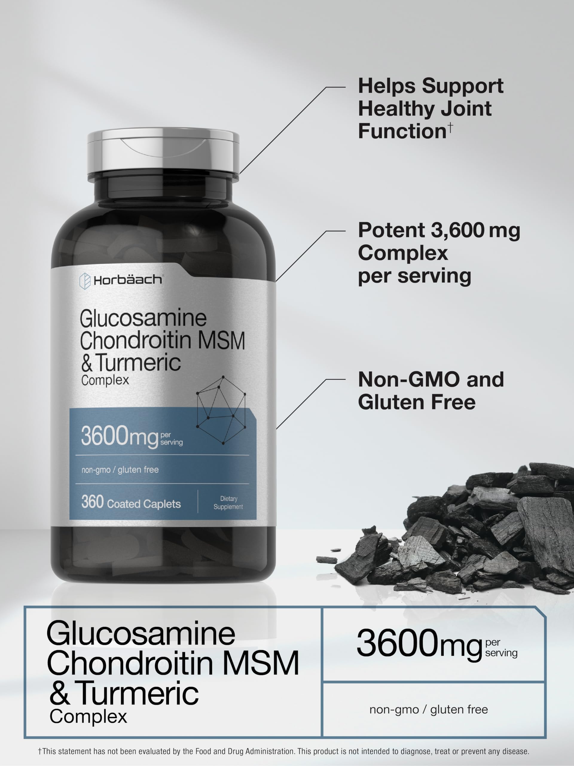 Horbäach glucosamine-chondroitin-msm label detail shows turmeric and collagen