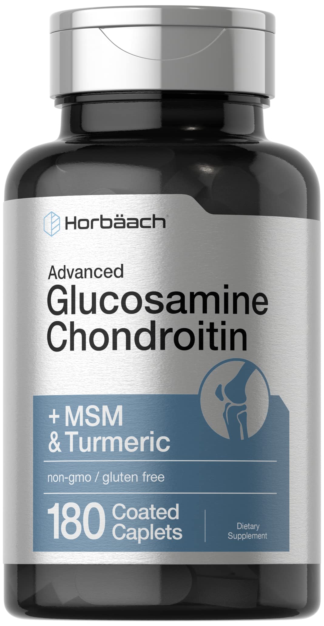 Horbäach Glucosamine Chondroitin MSM Turmeric bottle with caplets for joint comfort